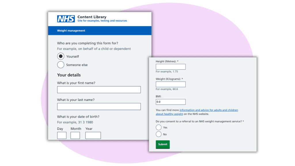 Screenshots of the weight management form